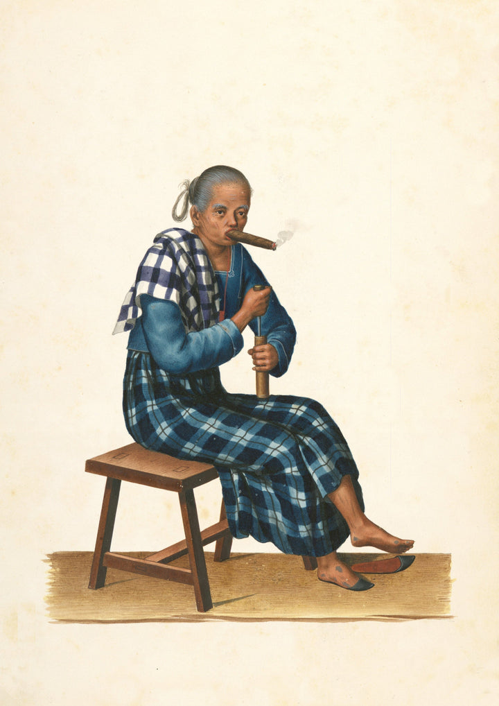 An Old Woman Smoking - Tipos del País Illustration (19th Century Philippines)