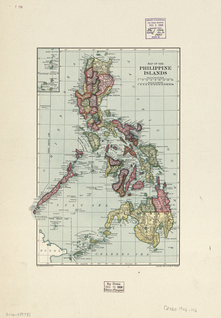 The Philippines Island Map 1906, early American colonial period Philippine map