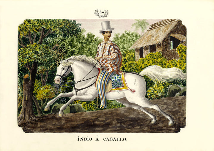 Indio a Caballo illustration by José Honorato Lozano, Filipino man on horseback colonial Philippines