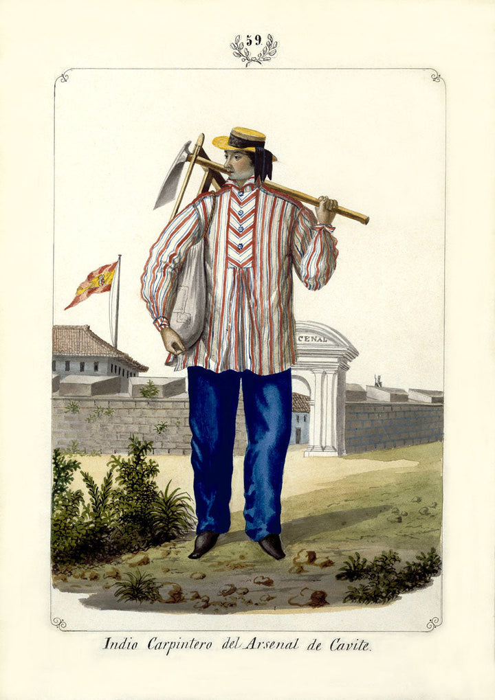 Indio Carpintero del Arsenal de Cavite 1847 by José Honorato Lozano, Filipino shipyard carpenter colonial Philippines