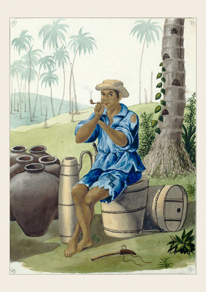  Indio Mananguetero 1847 illustration by José Honorato Lozano, Filipino tuba gatherer colonial Philippines
