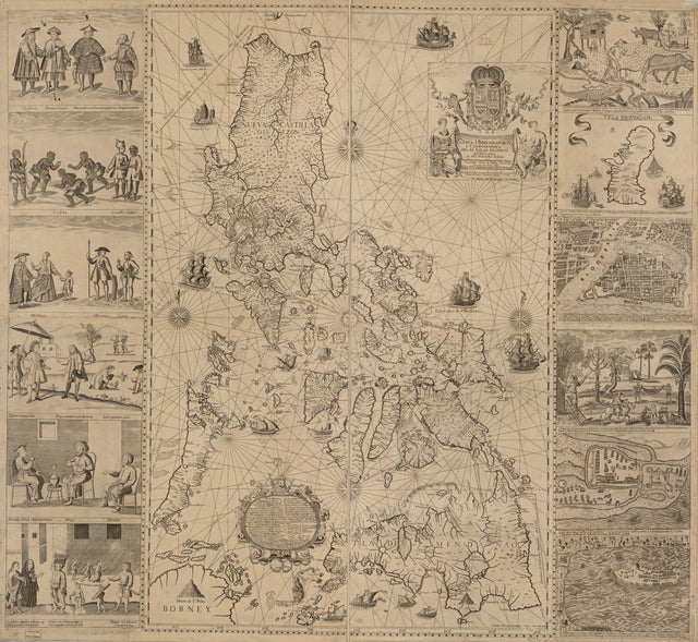 1734 Murillo Velarde map Philippines, full archipelago with Bagay border vignettes, archival fine art print reproduction