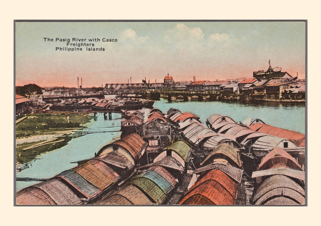 The Pasig River with Casco Freighters, c. 1910 by Denniston's, Manila
