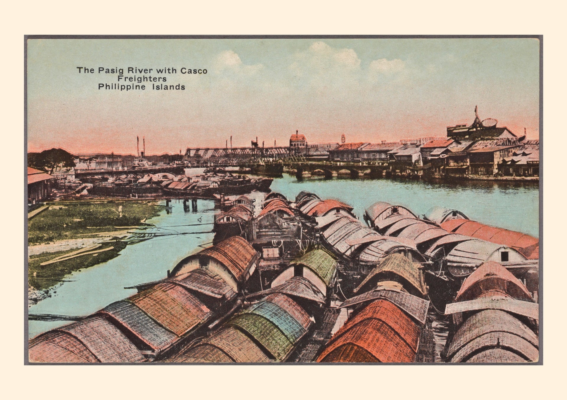 The Pasig River with Casco Freighters, c. 1910 by Denniston's, Manila