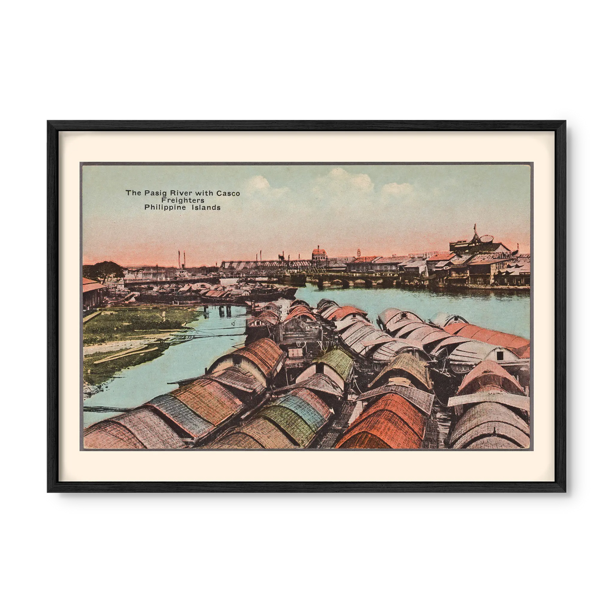 The Pasig River with Casco Freighters, c. 1910 by Denniston's, Manila