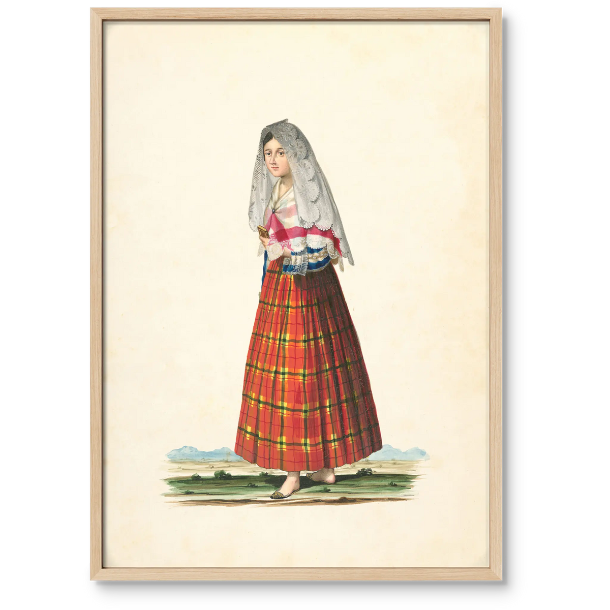 A Señorita Walking to Church - Natural Premium Oak frame, no mat